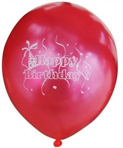 Silkflowersfactory 12" Metallic Red Latex Balloons-Happy Birthday-25/pk