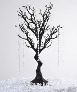 Silkflowersfactory 30" Glittered Manzanita Black Centerpiece Tree For Wedding Party Event Table Top Decoration+8pcs Acrylic Chains