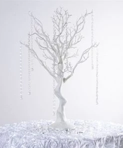 Silkflowersfactory Manzanita Trees 30" Glittered Manzanita White Centerpiece For Wedding Party Event Table Top Decoration Tree + 8pcs Acrylic Chains