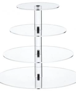 Silkflowersfactory 4 Tier Round Heavy Duty Acrylic Glass Cupcake Dessert Stand For Birthday Wedding Party Cake Stands