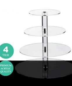 Silkflowersfactory 4 Tier Round Heavy Duty Acrylic Glass Cupcake Dessert Stand For Birthday Wedding Party Cake Stands