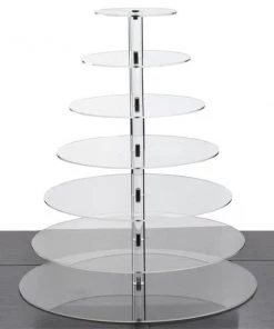 Silkflowersfactory 7 Tier Round Heavy Duty Acrylic Glass Cupcake Dessert Stand For Birthday Wedding Party