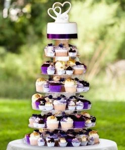 Silkflowersfactory 7 Tier Round Heavy Duty Acrylic Glass Cupcake Dessert Stand For Birthday Wedding Party
