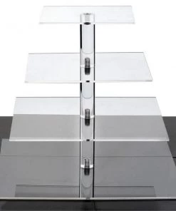 Silkflowersfactory 4 Tier Square Heavy Duty Acrylic Glass Cupcake Dessert Stand For Birthday Wedding Party