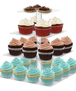 Silkflowersfactory 4 Tier Square Heavy Duty Acrylic Glass Cupcake Dessert Stand For Birthday Wedding Party 8 Silkflowersfactory 4 Tier Square Heavy Duty Acrylic Glass Cupcake Dessert Stand For Birthday Wedding Party