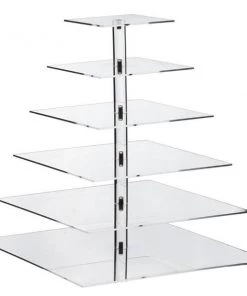 Silkflowersfactory 6 Tier Square Heavy Duty Acrylic Glass Cupcake Dessert Stand For Birthday Wedding Party