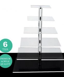 Silkflowersfactory 6 Tier Square Heavy Duty Acrylic Glass Cupcake Dessert Stand For Birthday Wedding Party