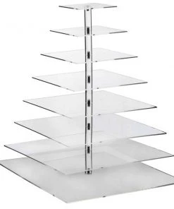 Silkflowersfactory 8 Tier Square Heavy Duty Acrylic Glass Cupcake Dessert Stand For Birthday Wedding Party Cake Stands
