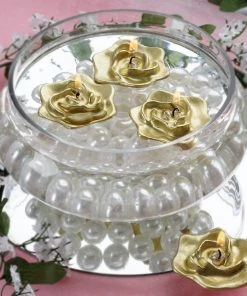 Silkflowersfactory 4 PCS Gold Rose Floating Candles Wedding Birthday Party Centerpiece Decor Flower Vases & Decorations