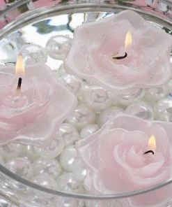 Silkflowersfactory 4 PCS Pink Rose Floating Candles Wedding Birthday Party Centerpiece Decor Flower Vases & Decorations