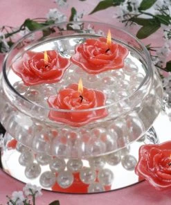 Silkflowersfactory 4 PCS Red Rose Floating Candles Wedding Birthday Party Centerpiece Decor Flower Vases & Decorations