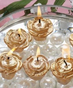 Silkflowersfactory Gold Rose Mini Floating Candles Wedding Birthday Party Centerpiece Decor - 12/pk