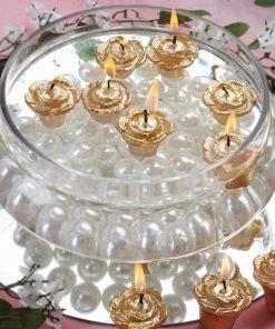 Silkflowersfactory Gold Rose Mini Floating Candles Wedding Birthday Party Centerpiece Decor - 12/pk