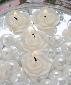 Silkflowersfactory 12 PCS Ivory Rose Mini Floating Candles Wedding Birthday Party Centerpiece Decor Flower Vases & Decorations