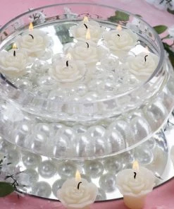 Silkflowersfactory 12 PCS Ivory Rose Mini Floating Candles Wedding Birthday Party Centerpiece Decor Flower Vases & Decorations