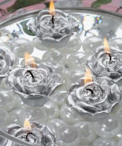 Silkflowersfactory Flower Vases & Decorations 12 PCS Silver Rose Mini Floating Candles Wedding Birthday Party Centerpiece Decor