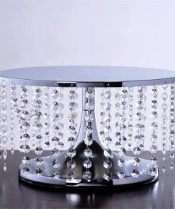 Efavormart-new 7.5" Tall Silver Breathtaking Crystal Pendants Metal Chandelier Wedding Cake Stand