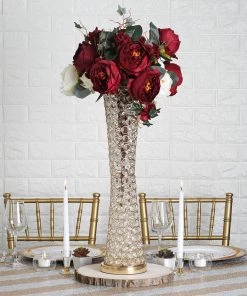 Efavormart-new Elegant Tall Hurricane Beaded Crystal Vase Wedding Centerpiece - Gold - 24" Tall 12 Efavormart-new Elegant Tall Hurricane Beaded Crystal Vase Wedding Centerpiece - Gold - 24