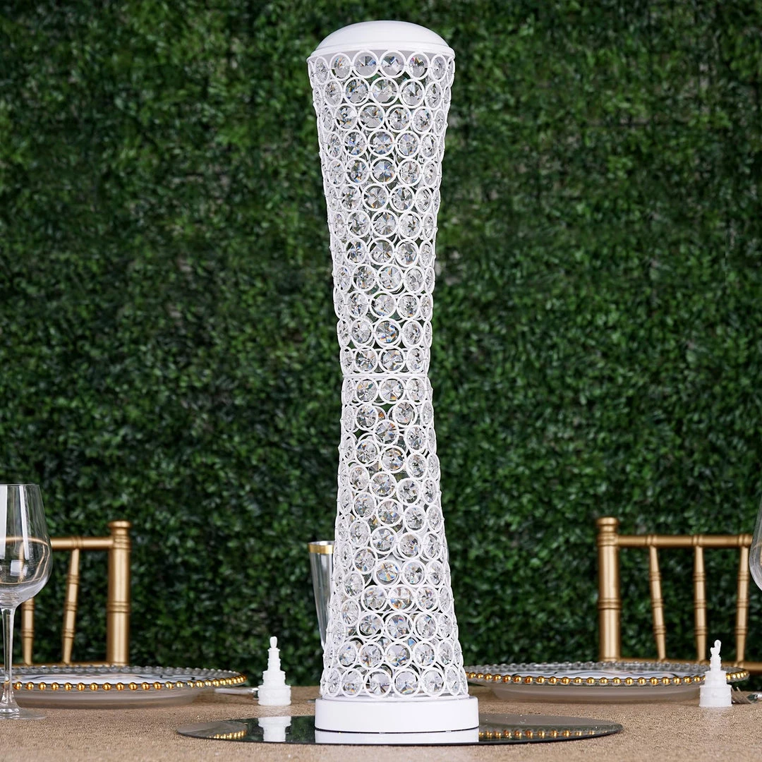 Efavormart-new Elegant Tall Hurricane Beaded Crystal Vase Wedding Centerpiece - White - 24" Tall 3 Efavormart-new Elegant Tall Hurricane Beaded Crystal Vase Wedding Centerpiece - White - 24" Tall