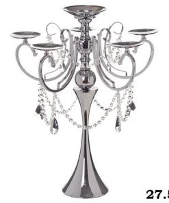 Silkflowersfactory 27.5" Tall Silver Metal Candelabra Chandelier Votive Candle Holder Wedding Centerpiece Backdrops & Stands