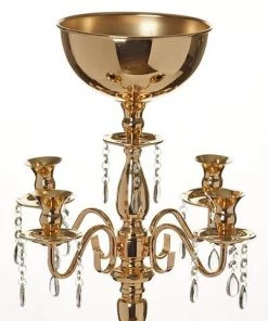 Silkflowersfactory 33" Tall Gold Arm Shiny Metal Candelabra Chandelier Votive Candle Holder Wedding Centerpiece
