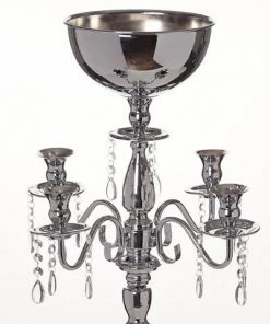 Silkflowersfactory 33" Tall Silver Arm Shiny Metal Candelabra Chandelier Votive Candle Holder Wedding Centerpiece