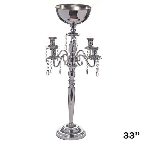 Silkflowersfactory 33" Tall Silver Arm Shiny Metal Candelabra Chandelier Votive Candle Holder Wedding Centerpiece 3 Silkflowersfactory 33" Tall Silver Arm Shiny Metal Candelabra Chandelier Votive Candle Holder Wedding Centerpiece