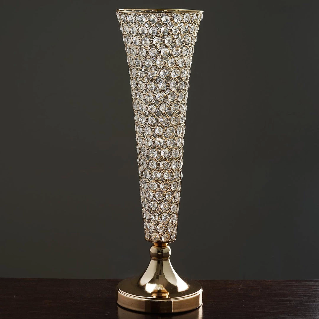 Silkflowersfactory 23" Tall Gold Beaded Crystals Trumpet Vase Wedding Centerpiece Vases 4 Silkflowersfactory 23" Tall Gold Beaded Crystals Trumpet Vase Wedding Centerpiece Vases