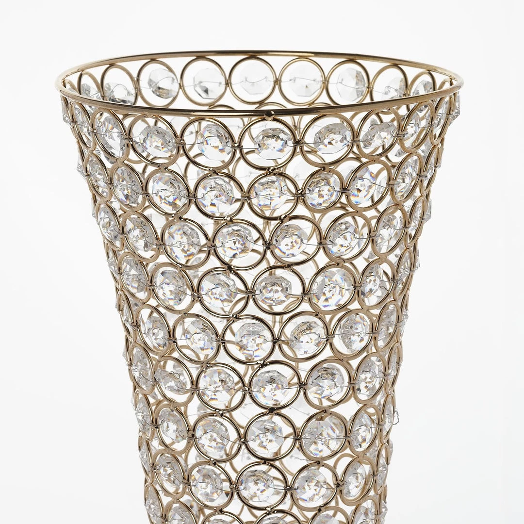 Silkflowersfactory 23" Tall Gold Beaded Crystals Trumpet Vase Wedding Centerpiece Vases 5 Silkflowersfactory 23" Tall Gold Beaded Crystals Trumpet Vase Wedding Centerpiece Vases