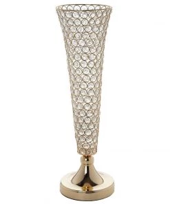 Silkflowersfactory 23" Tall Gold Beaded Crystals Trumpet Vase Wedding Centerpiece Vases