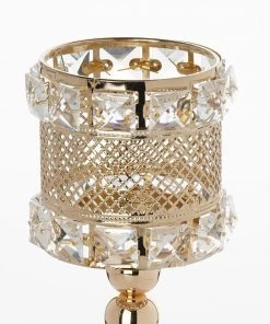 Silkflowersfactory Crystal Beaded Gold Votive Candle Holder Wedding Chandelier Centerpiece - Set Of 3pcs