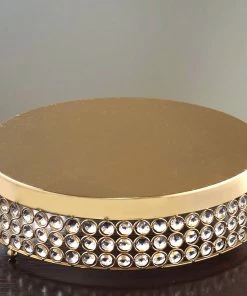 Efavormart-new Chandelier & Stands Grand Wedding Beaded Crystal Metal Cake Stand - Gold - 15.5" Diameter
