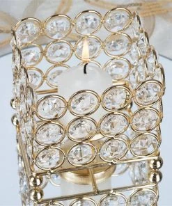 Efavormart-new Chandelier & Stands Illuminating Square Votive Tealight Wedding Crystal Candle Holder - Gold - 3.25" W X 3.25" L X 2.5" H