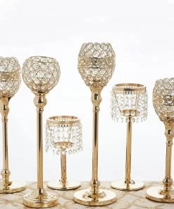 Efavormart-new Sleek Pillar Crystal Votive Tealight Candle Holder Wedding Centerpiece - Gold - 16