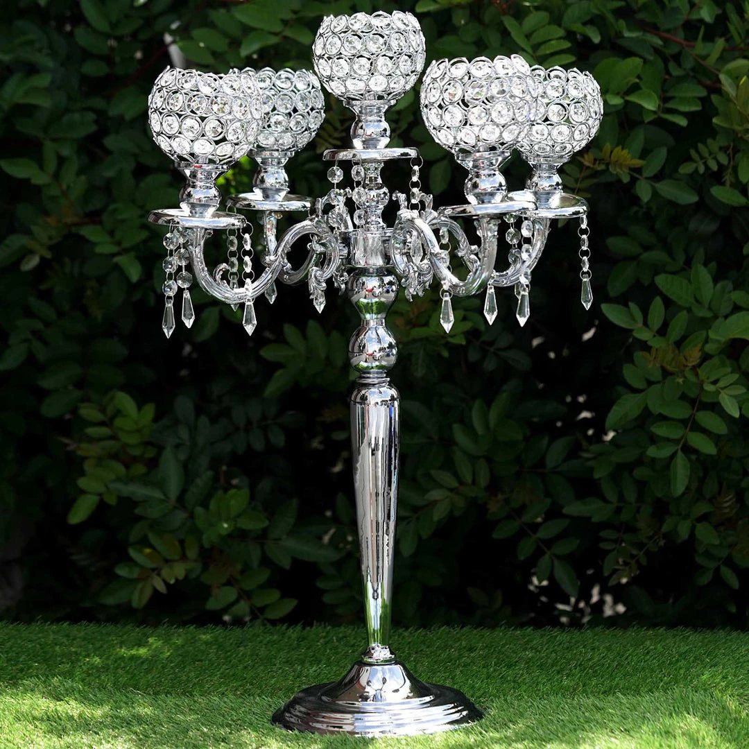 Efavormart-new Candelabra Chandelier Crystal Votive Candle Holder Wedding Centerpiece - 25" Tall - Silver Chandelier & Stands 5 Efavormart-new Candelabra Chandelier Crystal Votive Candle Holder Wedding Centerpiece - 25" Tall - Silver Chandelier & Stands