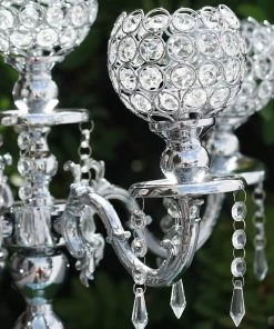Efavormart-new Candelabra Chandelier Crystal Votive Candle Holder Wedding Centerpiece - 25" Tall - Silver Chandelier & Stands