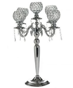 Efavormart-new Candelabra Chandelier Crystal Votive Candle Holder Wedding Centerpiece - 25" Tall - Silver Chandelier & Stands