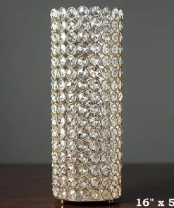 Silkflowersfactory 16" Tall Gold Exquisite Wedding Votive Tealight Crystal Candle Holder Flower Vases & Decorations