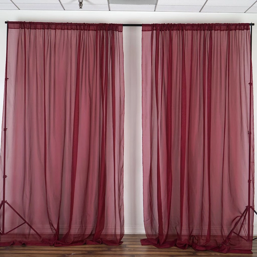 Silkflowersfactory Backdrops & Stands 10FT Fire Retardant Burgundy Sheer Curtain Panel Backdrops Window Treatment With Rod Pockets - Premium Collection 4 Silkflowersfactory Backdrops & Stands 10FT Fire Retardant Burgundy Sheer Curtain Panel Backdrops Window Treatment With Rod Pockets - Premium Collection