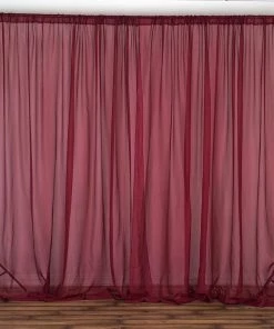 Silkflowersfactory Backdrops & Stands 10FT Fire Retardant Burgundy Sheer Curtain Panel Backdrops Window Treatment With Rod Pockets - Premium Collection