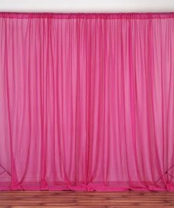 Silkflowersfactory 10FT Fire Retardant Fushia Sheer Curtain Panel Backdrops Window Treatment With Rod Pockets - Premium Collection Backdrops & Stands