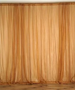 Silkflowersfactory 10FT Fire Retardant Gold Sheer Curtain Panel Backdrops Window Treatment With Rod Pockets - Premium Collection Backdrops & Stands