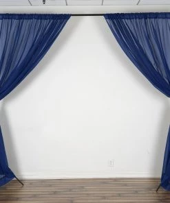 Silkflowersfactory 10FT Fire Retardant Navy Blue Sheer Curtain Panel Backdrops Window Treatment With Rod Pockets - Premium Collection