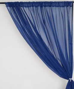 Silkflowersfactory 10FT Fire Retardant Navy Blue Sheer Curtain Panel Backdrops Window Treatment With Rod Pockets - Premium Collection