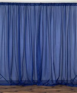 Silkflowersfactory 10FT Fire Retardant Navy Blue Sheer Curtain Panel Backdrops Window Treatment With Rod Pockets - Premium Collection