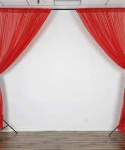 Silkflowersfactory Backdrops & Stands 10FT Fire Retardant Red Sheer Curtain Panel Backdrops Window Treatment With Rod Pockets - Premium Collection