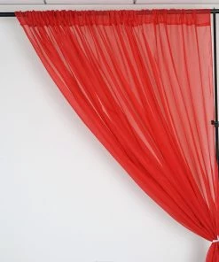Silkflowersfactory Backdrops & Stands 10FT Fire Retardant Red Sheer Curtain Panel Backdrops Window Treatment With Rod Pockets - Premium Collection