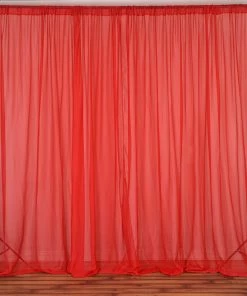 Silkflowersfactory Backdrops & Stands 10FT Fire Retardant Red Sheer Curtain Panel Backdrops Window Treatment With Rod Pockets - Premium Collection