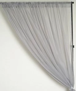Silkflowersfactory 10FT Fire Retardant Silver Sheer Curtain Panel Backdrops Window Treatment With Rod Pockets - Premium Collection
