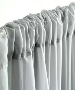 Silkflowersfactory 10FT Fire Retardant Silver Sheer Curtain Panel Backdrops Window Treatment With Rod Pockets - Premium Collection